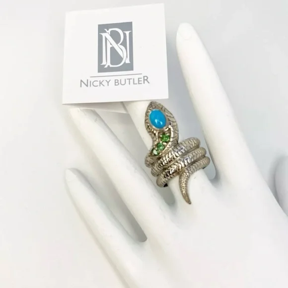 🎃Nicky Butler 925 Sterling Silver Turquoise SNAKE Coiled Ring Brand New Unique - Picture 7 of 12